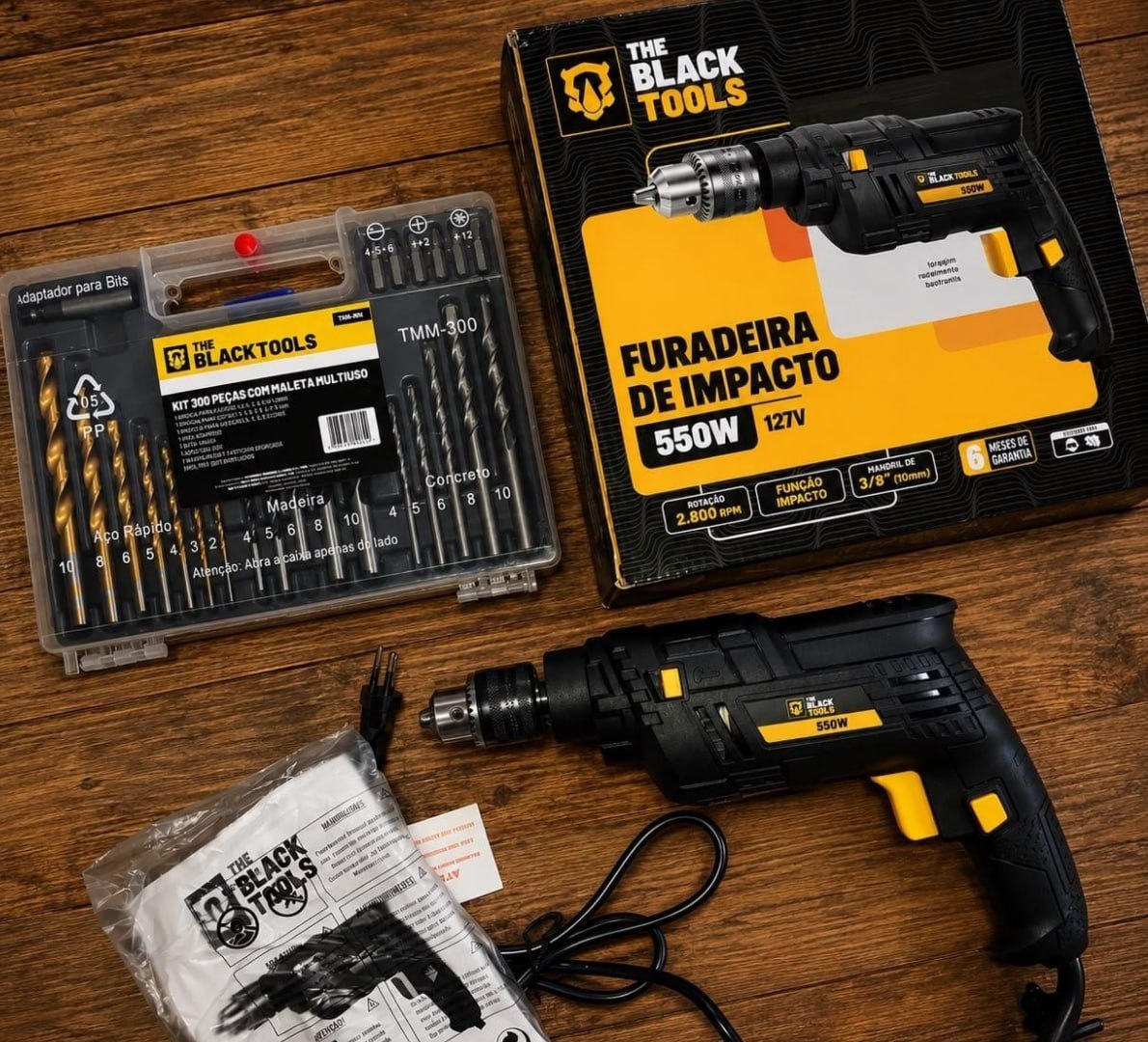 🧰 Furadeira de Impacto 3/8 Pol. 10mm 550w + Kit 300 Peças