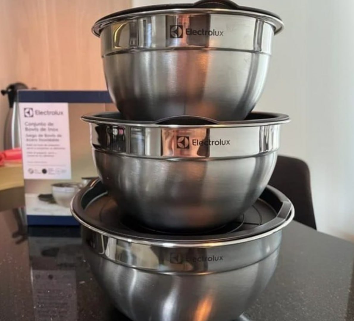🥘 Conjunto com 3 Bowls Tigelas Inox e Tampa Plástica Electrolux