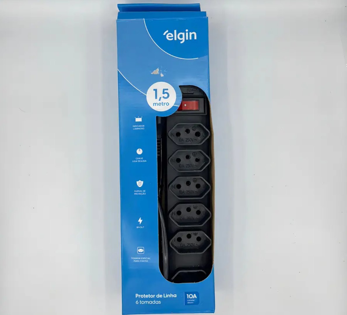 🔌 Filtro de Linha 6 Tomadas Elgin 2P+T 10A Bivolt