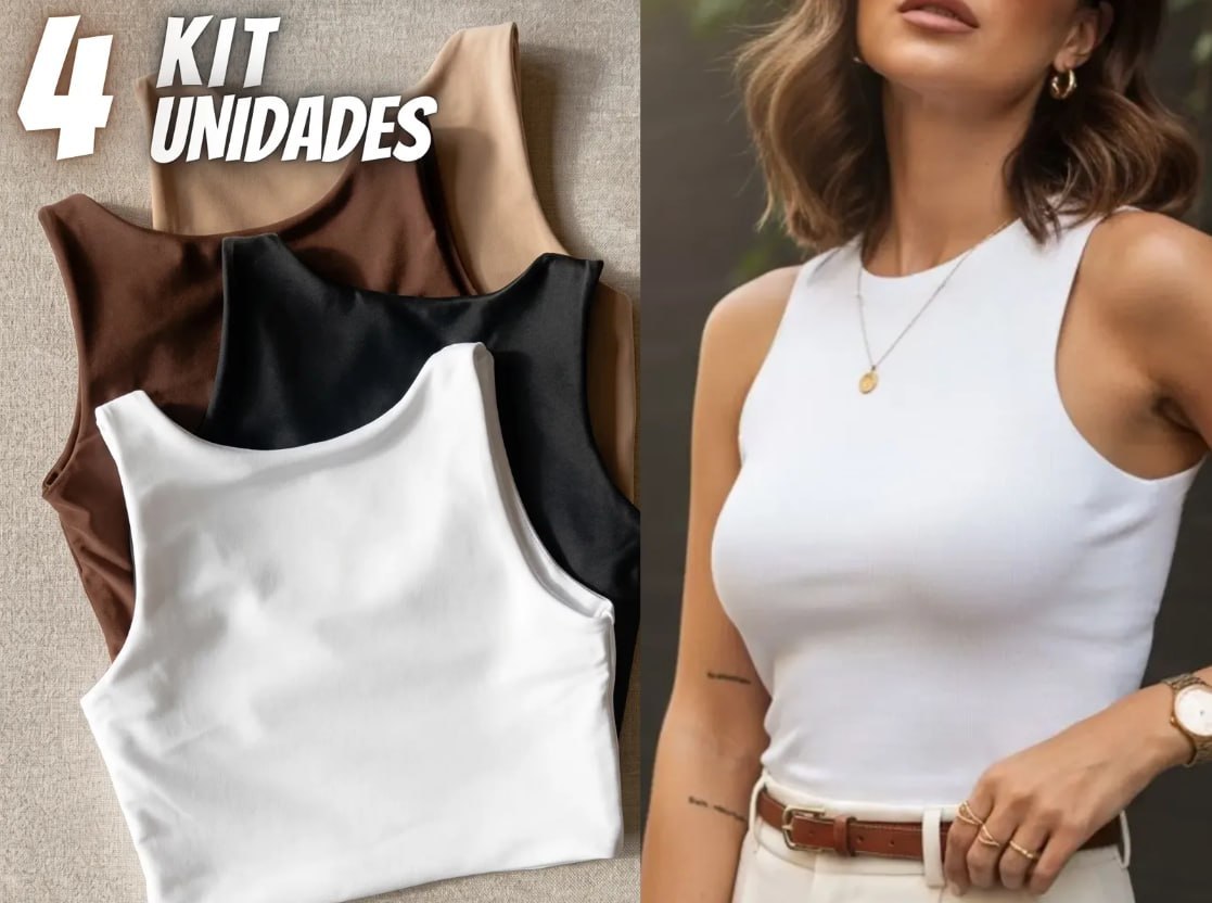 🎽 Kit 4 Regata Feminina Suplex Tshirt Básica