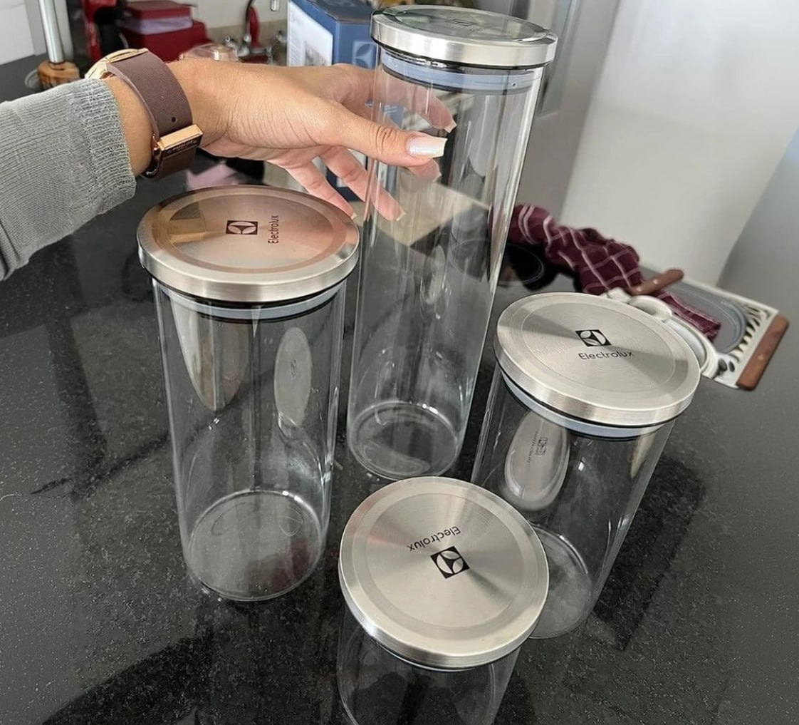 🫙 Kit com 4 Potes Herméticos de Vidro Electrolux com Tampa Inox
