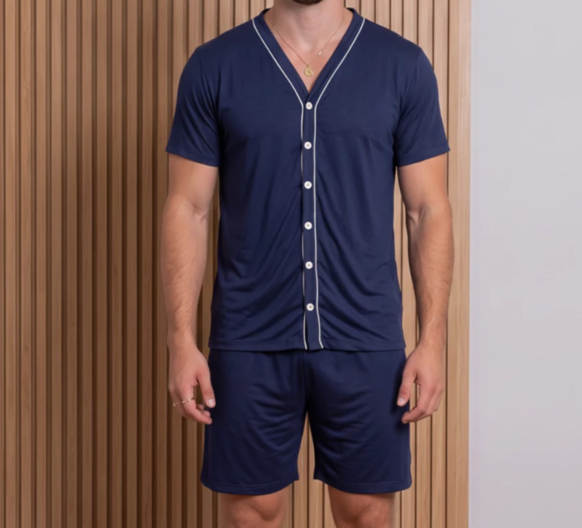 👕 Pijama Americano com Botões Manga Curta (várias cores)