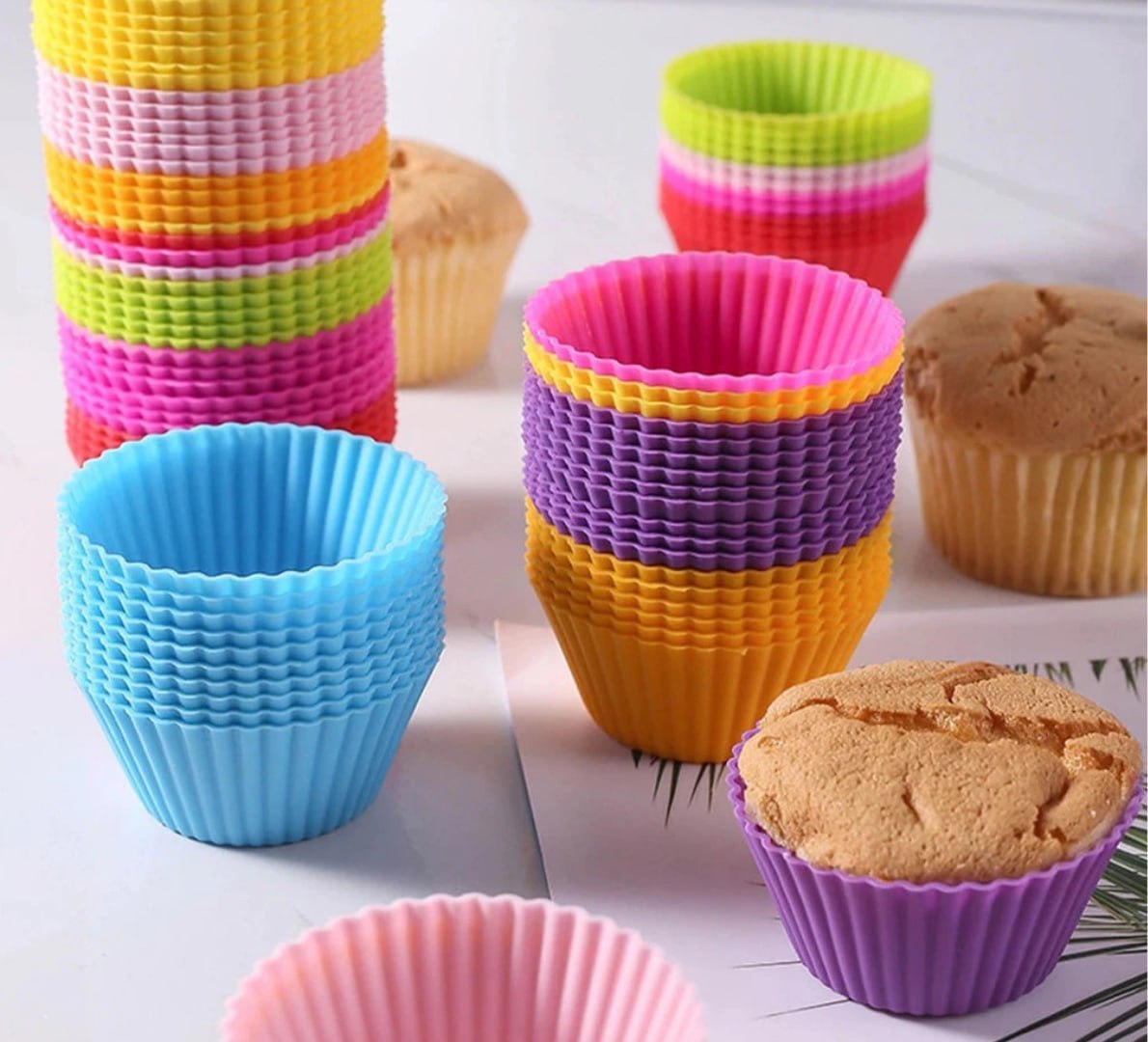 ✅ Kit com 12 Formas de Silicone Redondas para Cupcake, 7 cm de Diâmetro