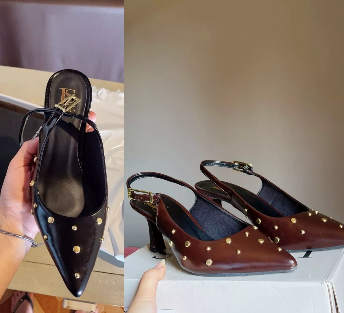 👠 Scarpin Slingback Salto Fino Médio Com Fivela e Spike (4 cores)