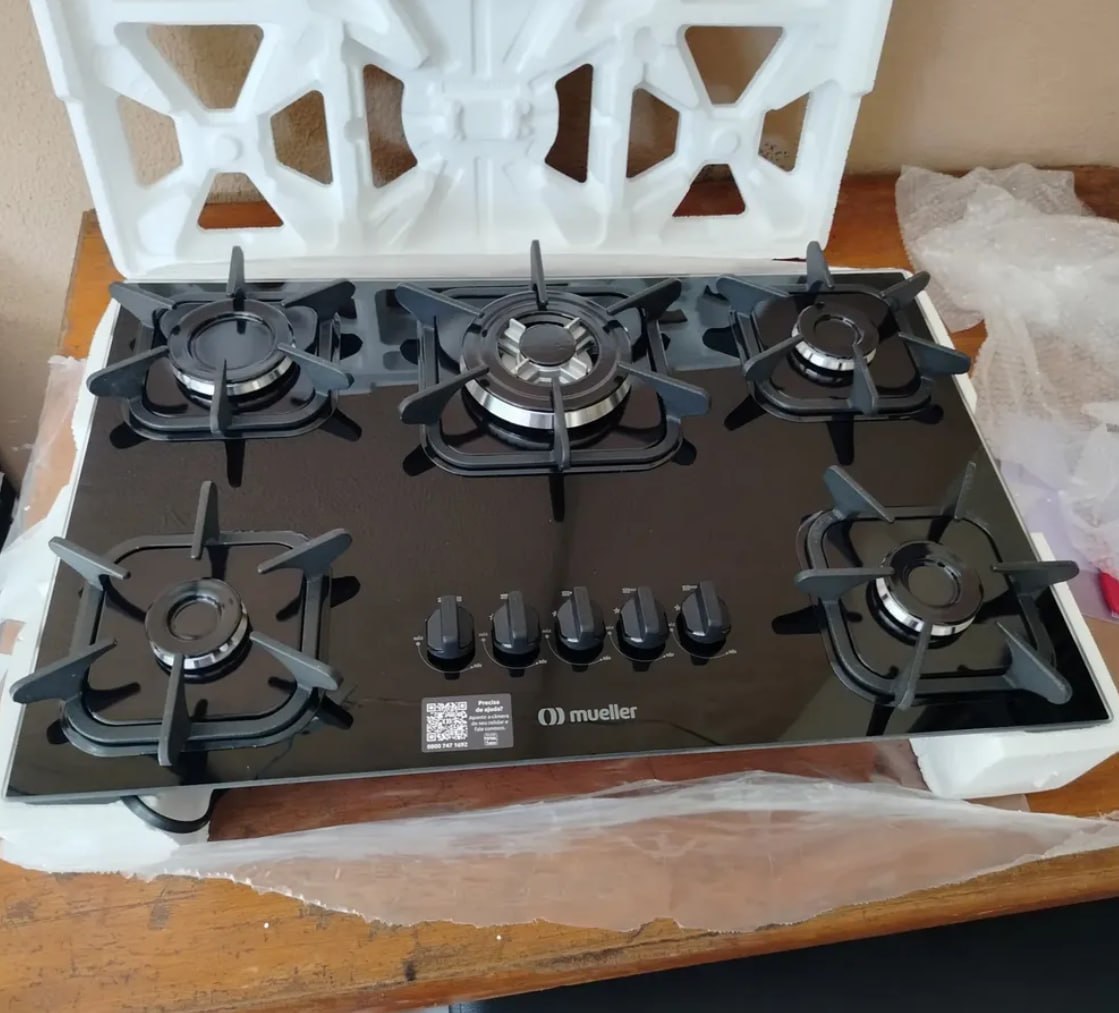 ♨️ Cooktop Mueller 5 Bocas Preto Com Queimador Tripla Chama
