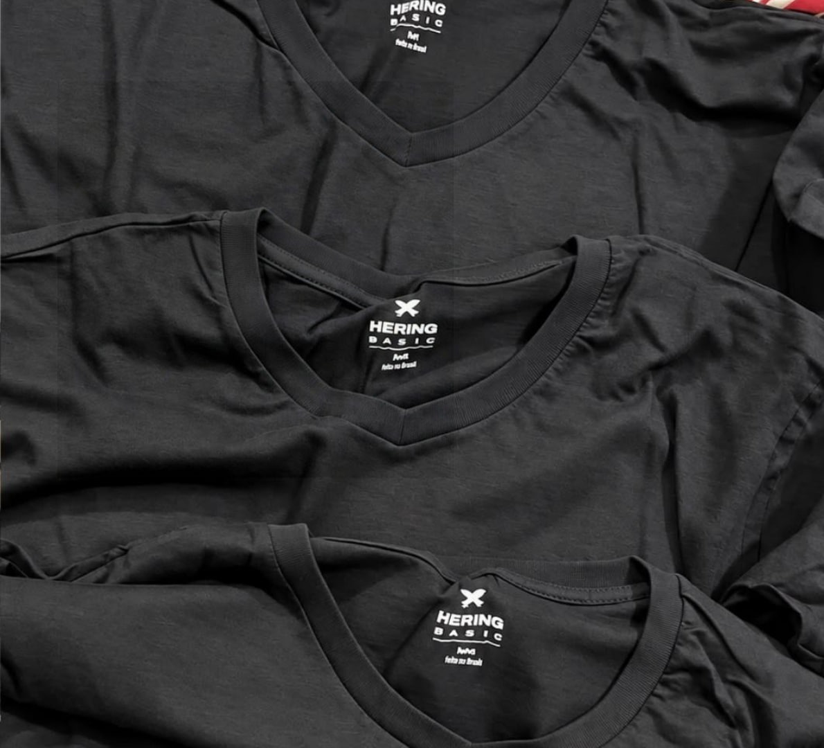 👕 Kit 3 Camisetas Slim Gola V Hering