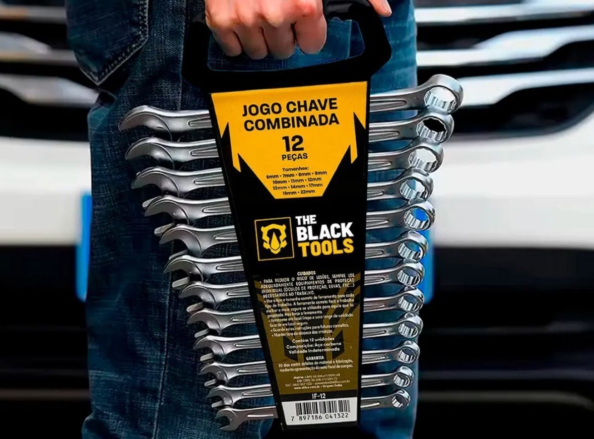 🔧 Jogo de Chave Boca e Estrela Combinada 12 Peças The Black Tools