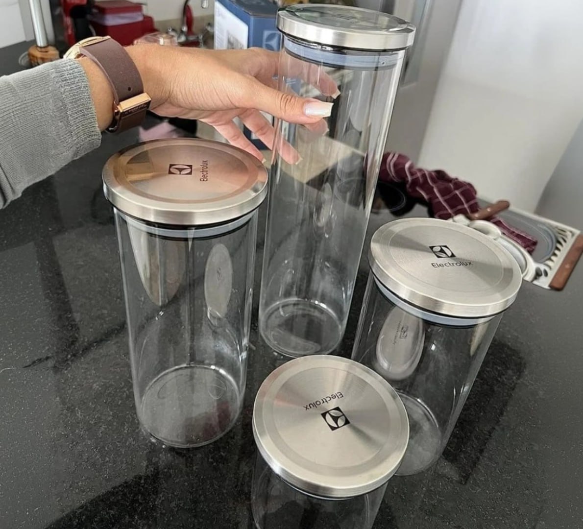 🫙 Kit com 4 Potes Herméticos de Vidro Electrolux com Tampa Inox