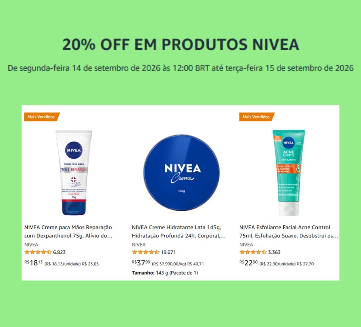 🚨 CUPOM: AMAZON PARA PRODUTOS NIVEA