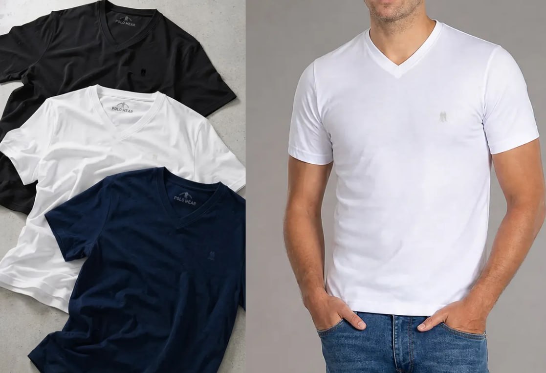 👕 Kit 3 Camisetas Gola V Polo Wear