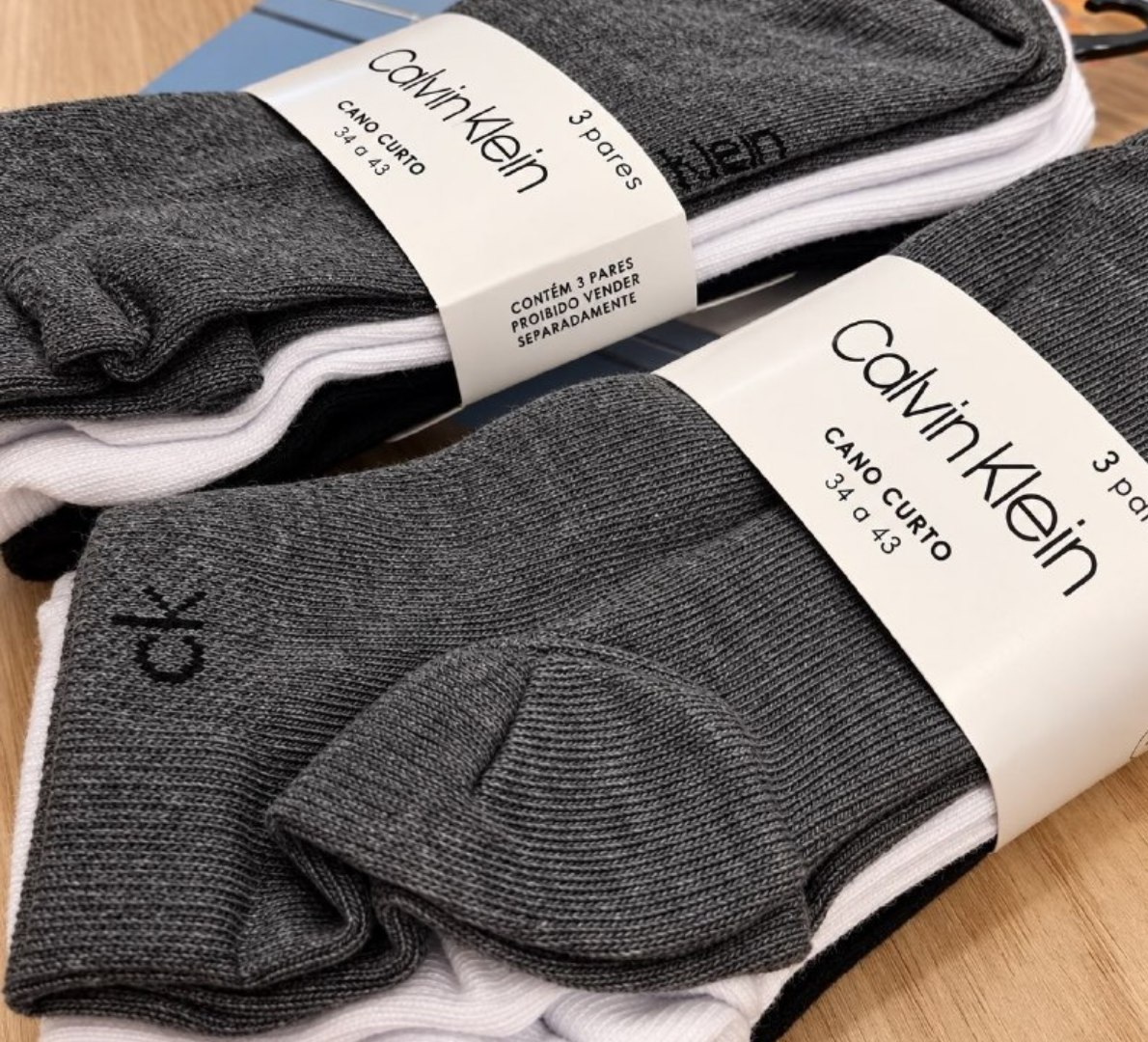 🧦 Kit 3 Pares de Meia Cano Curto Calvin Klein
