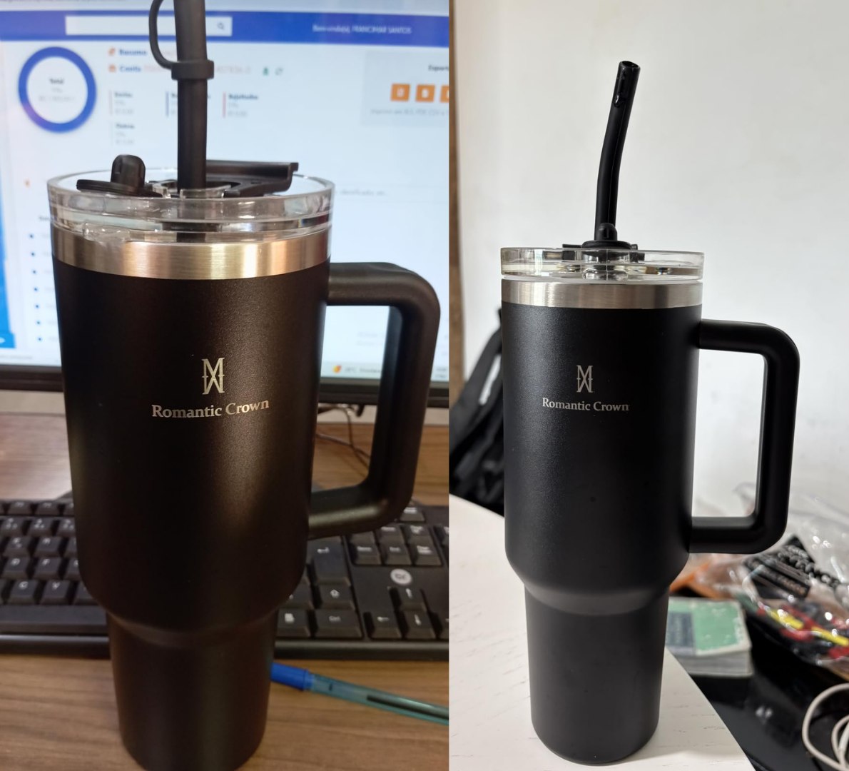 ✅ Copo Térmico 1,18L em Aço Inoxidável com Canudo - Preta