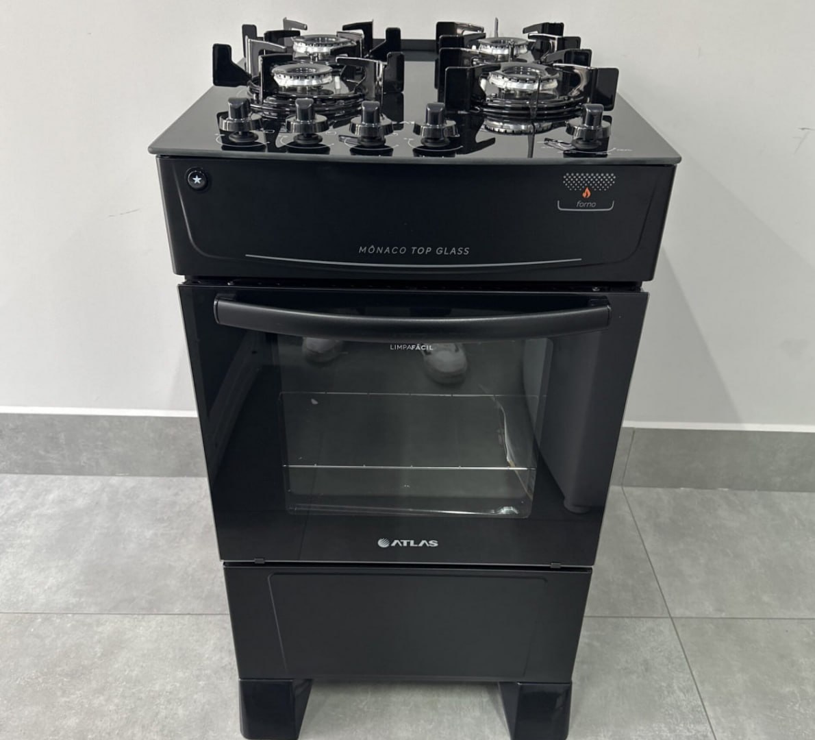 🫕 Fogão Mônaco 4 Bocas Top Glass com Mesa de Vidro Atlas Bivolt