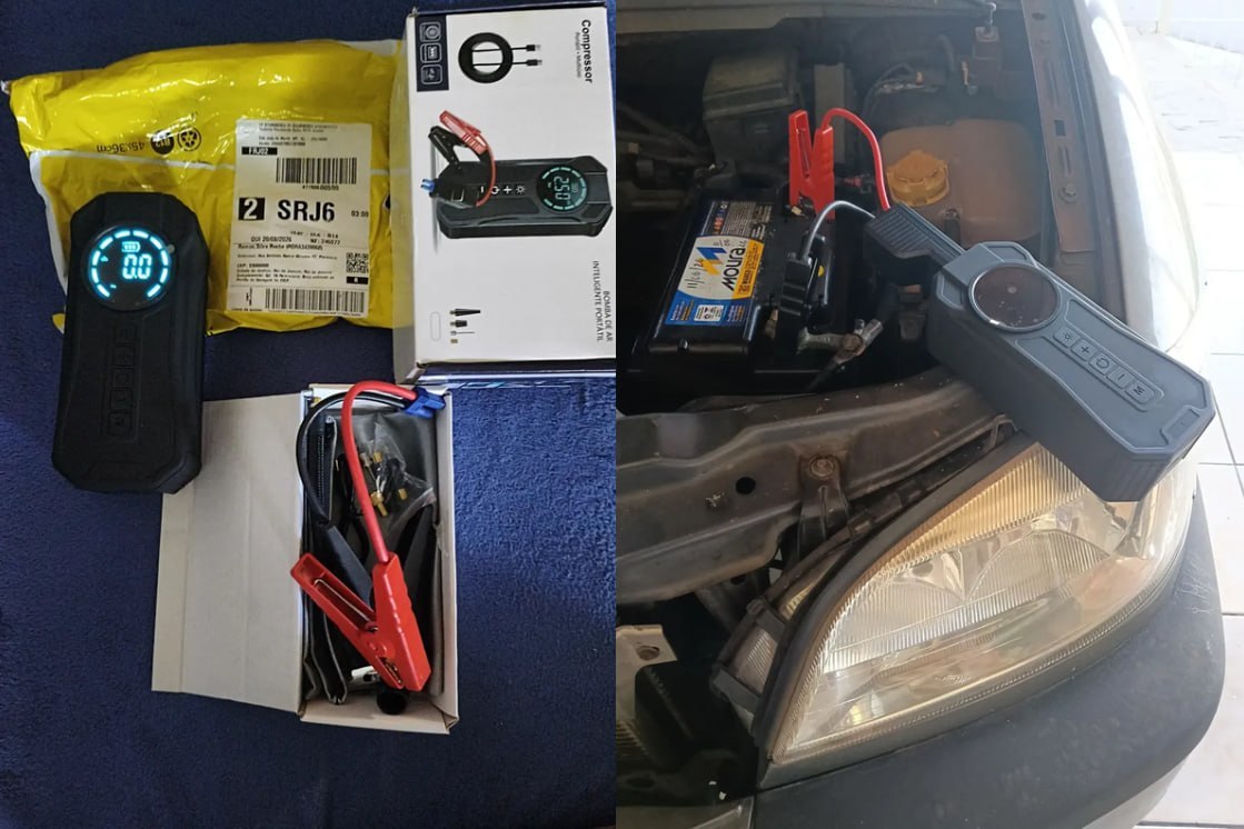 ✅ Kit Compressor de Ar Compacto 150 Psi + Auxiliar de Partida + Powerbank
