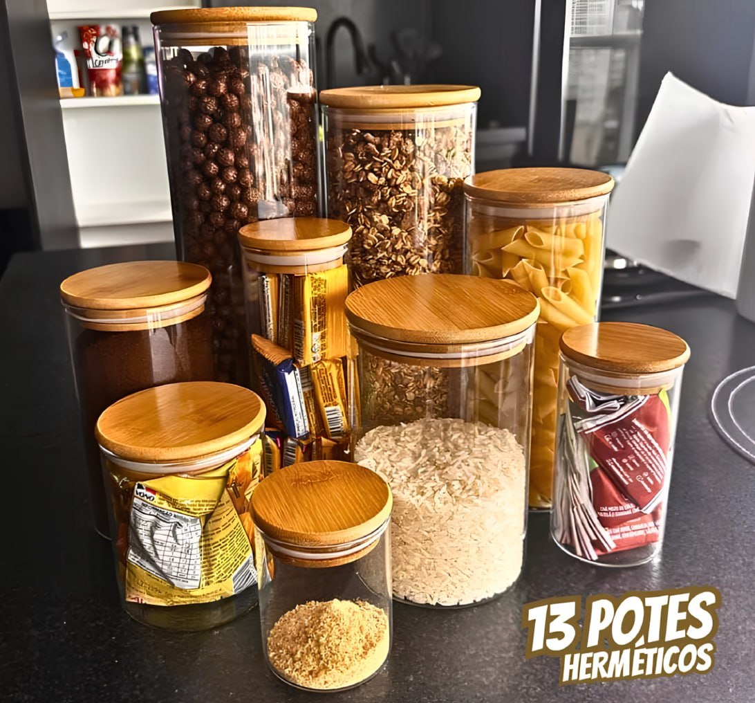 🫙 Kit 13 Potes Vidro Mantimentos Herméticos