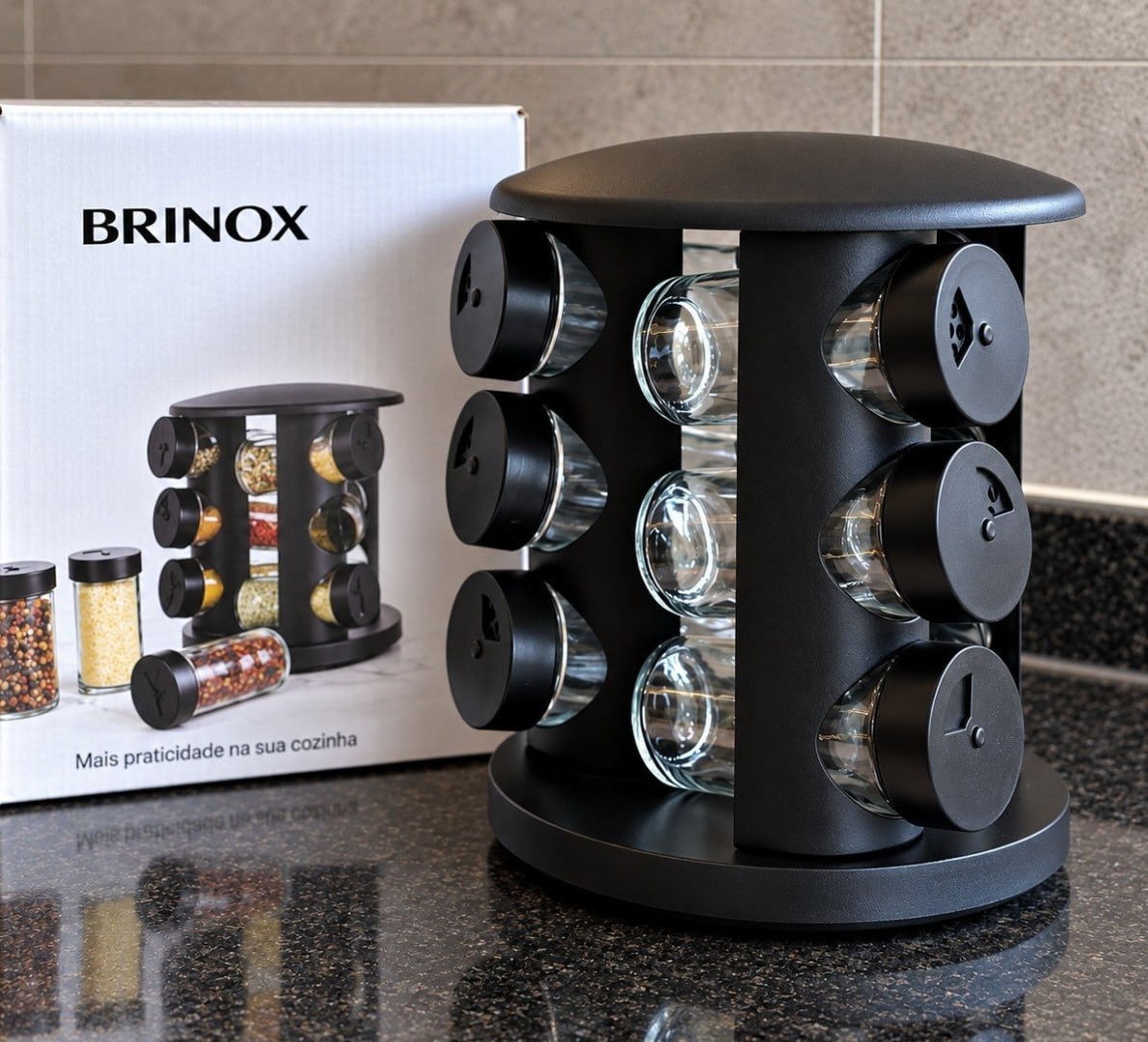 ✅ Porta Tempero De Vidro 10 Peças Brinox