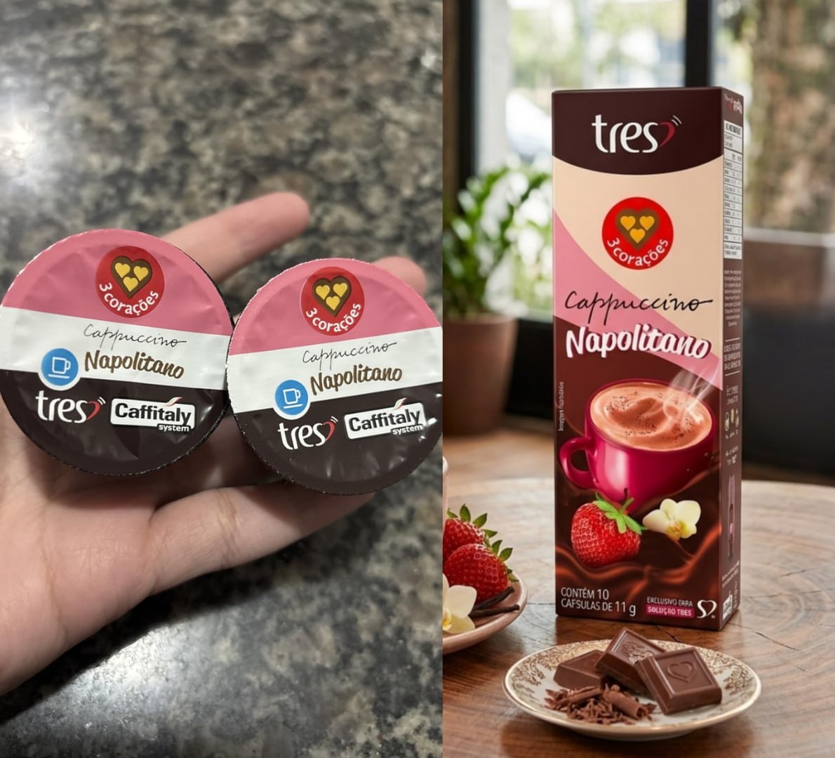 ☕️ 3 Corações Cápsula de Cappuccino Napolitano - 10 unid