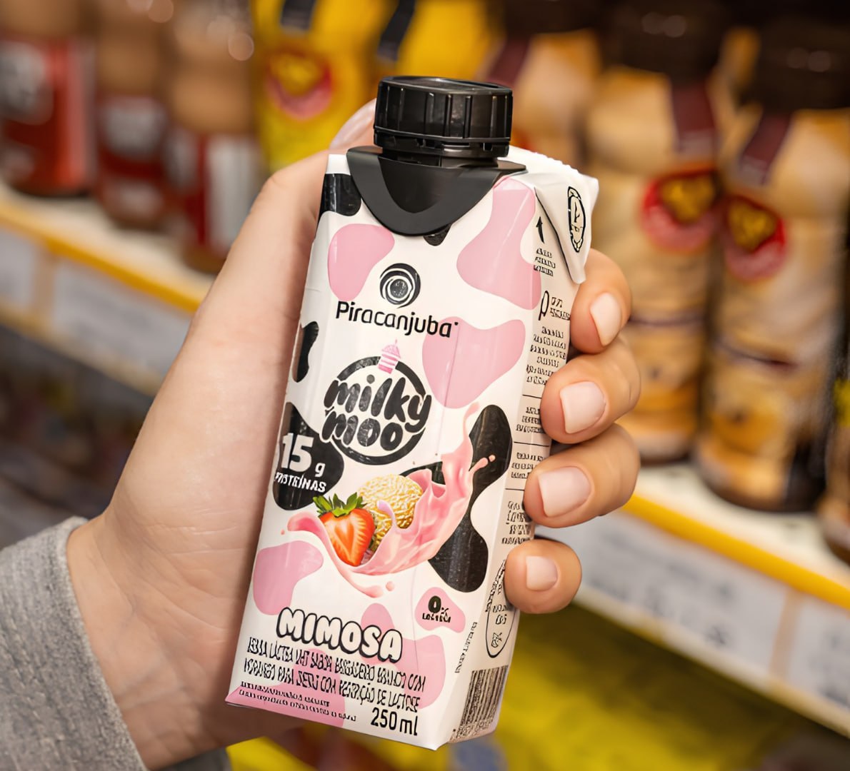 🧃 Piracanjuba Bebida Láctea Milky Moo 15g Mimosa 250ml - 12 unidades
