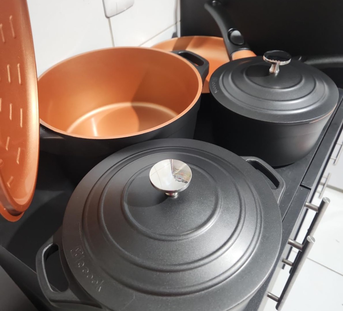 š„ LE COOK Jogo de Panelas Antiaderente CerĆ¢mica Preto 4 PeƧas