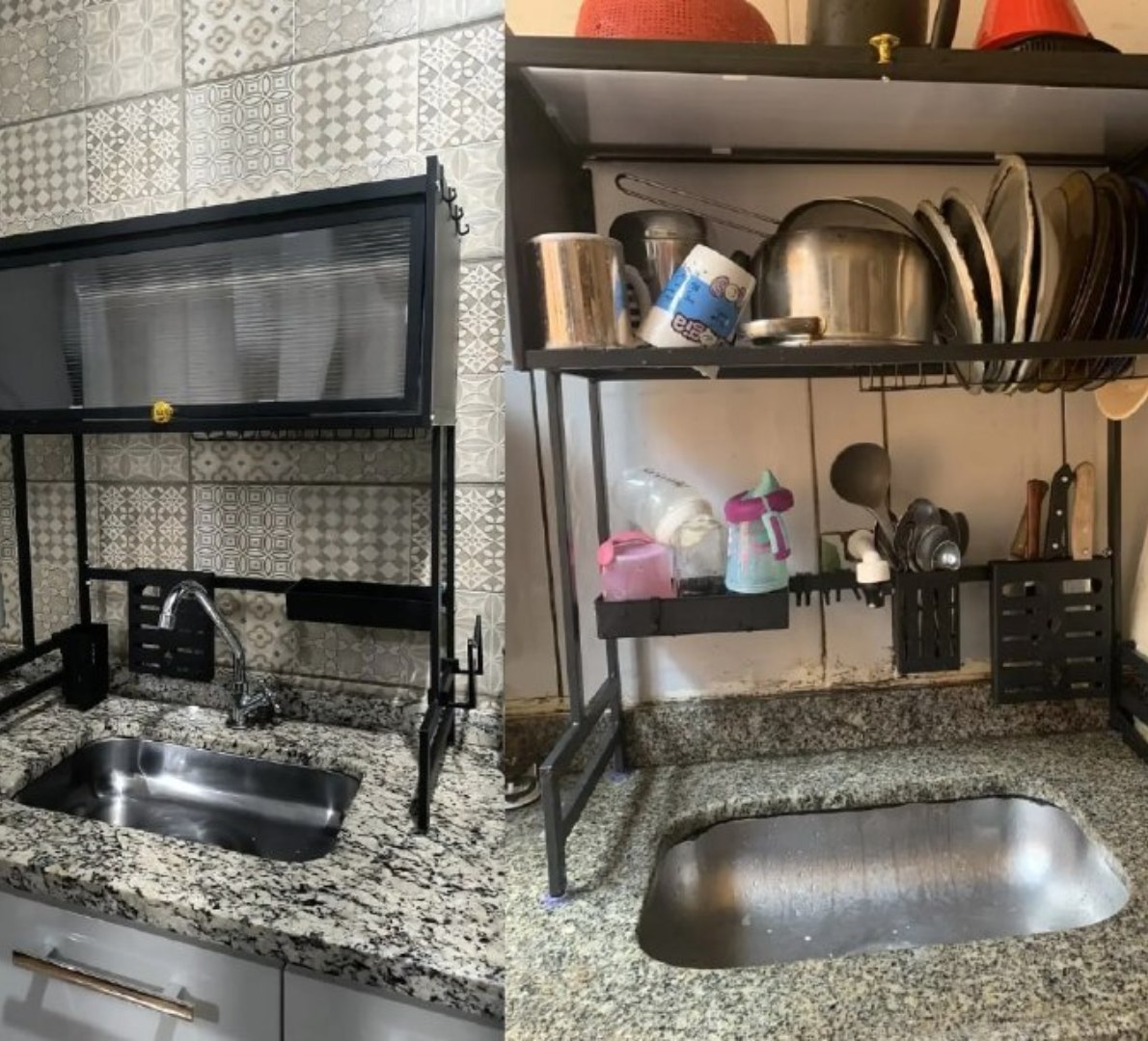 ✅ Escorredor De Pratos Louça Preto Cozinha Suspensa 65cm 18pçs
