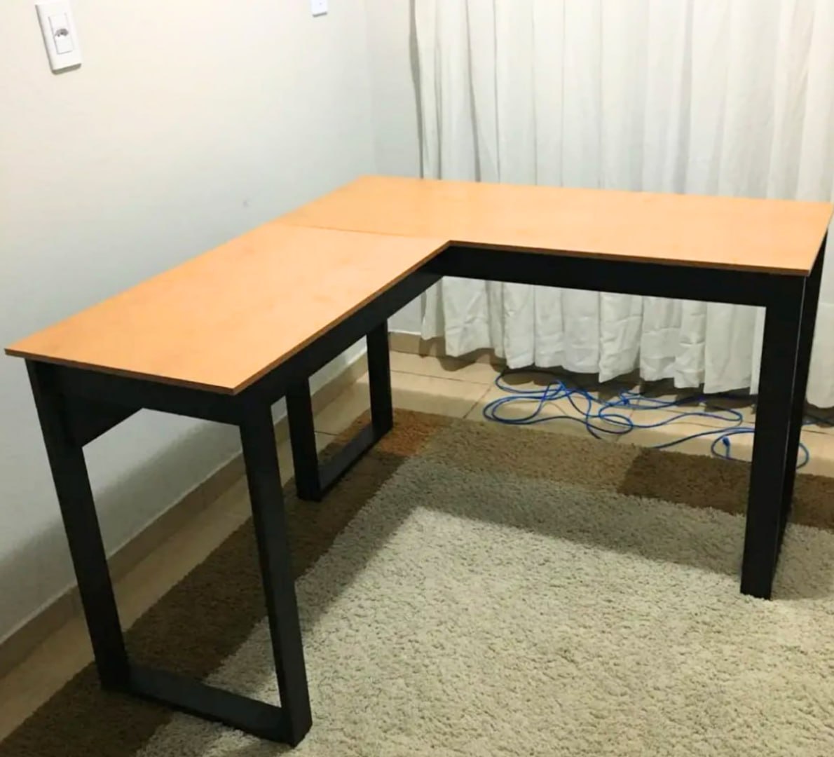 ✅ Escrivaninha Industrial Berlim Em L, MDF, Cor Canela