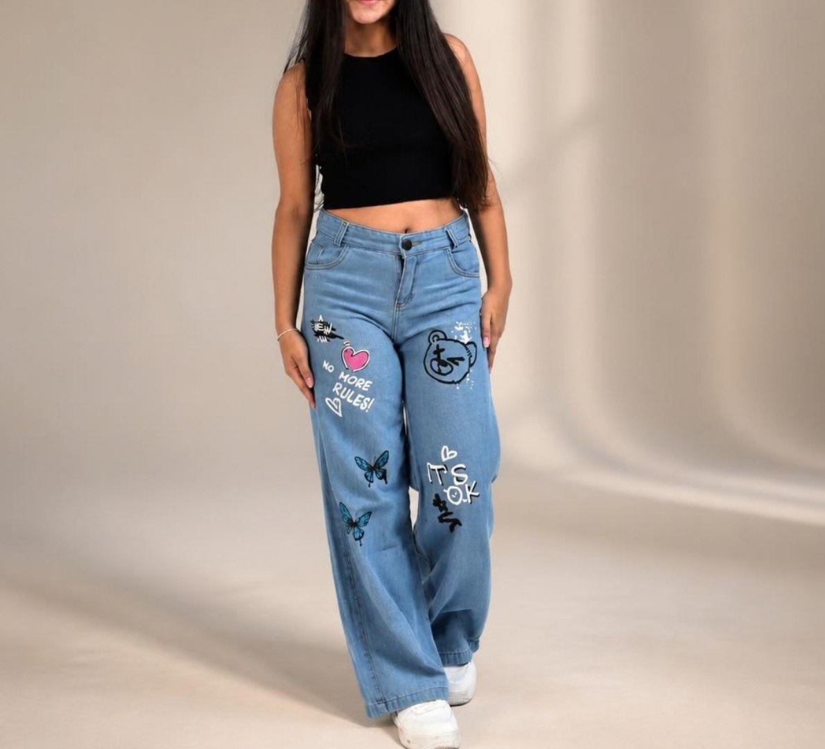 👖 Calça jeans wide leg infantil juvenil 10 aos 16
