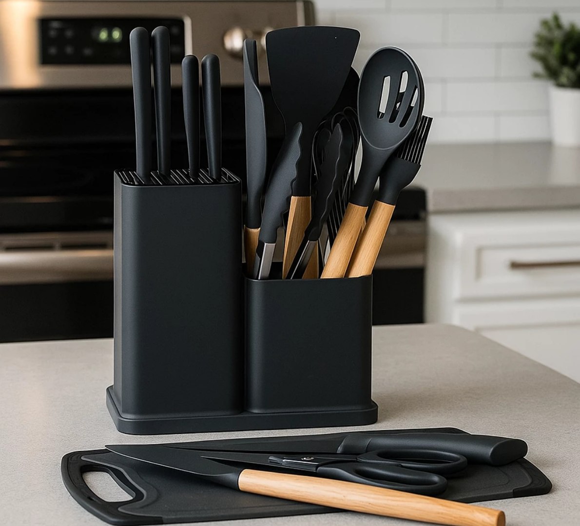 ☑️ Kit Cozinha 19 Peças Silicone Antiaderente Facas Inox
