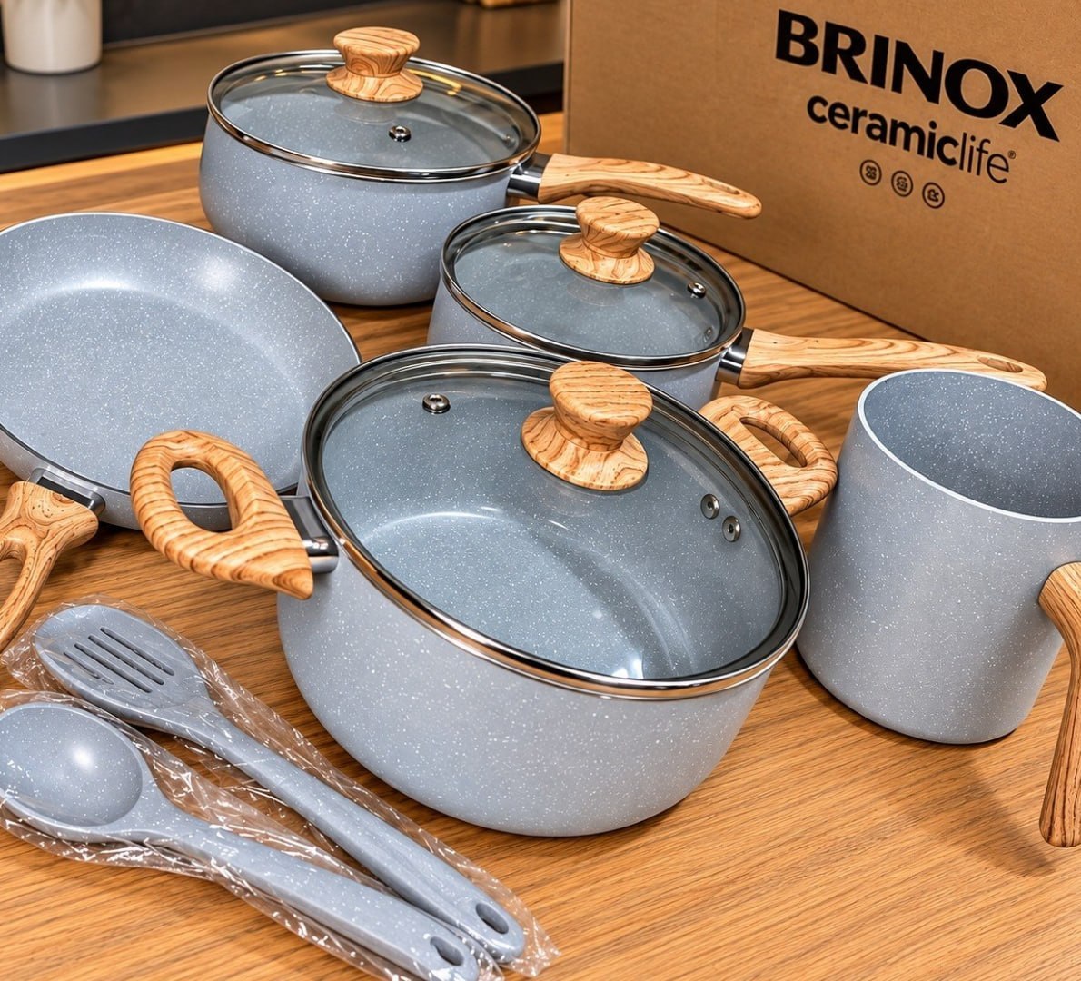 š„ Jogo de Panelas Brinox CerĆ¢mica 7 PeƧas Easy Gris