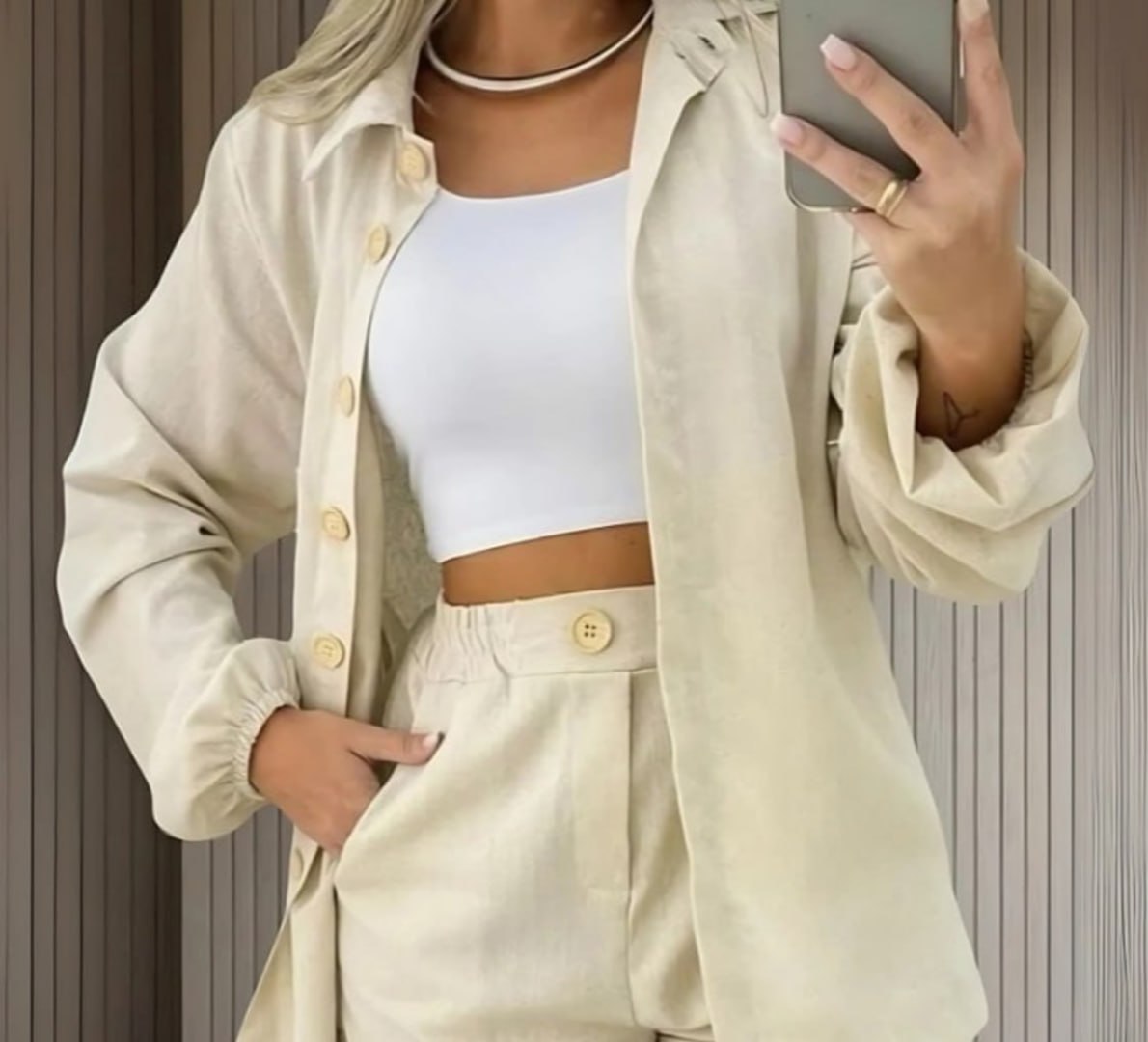 ✅ Conjunto Linho Feminino Camisa e Short (várias cores)