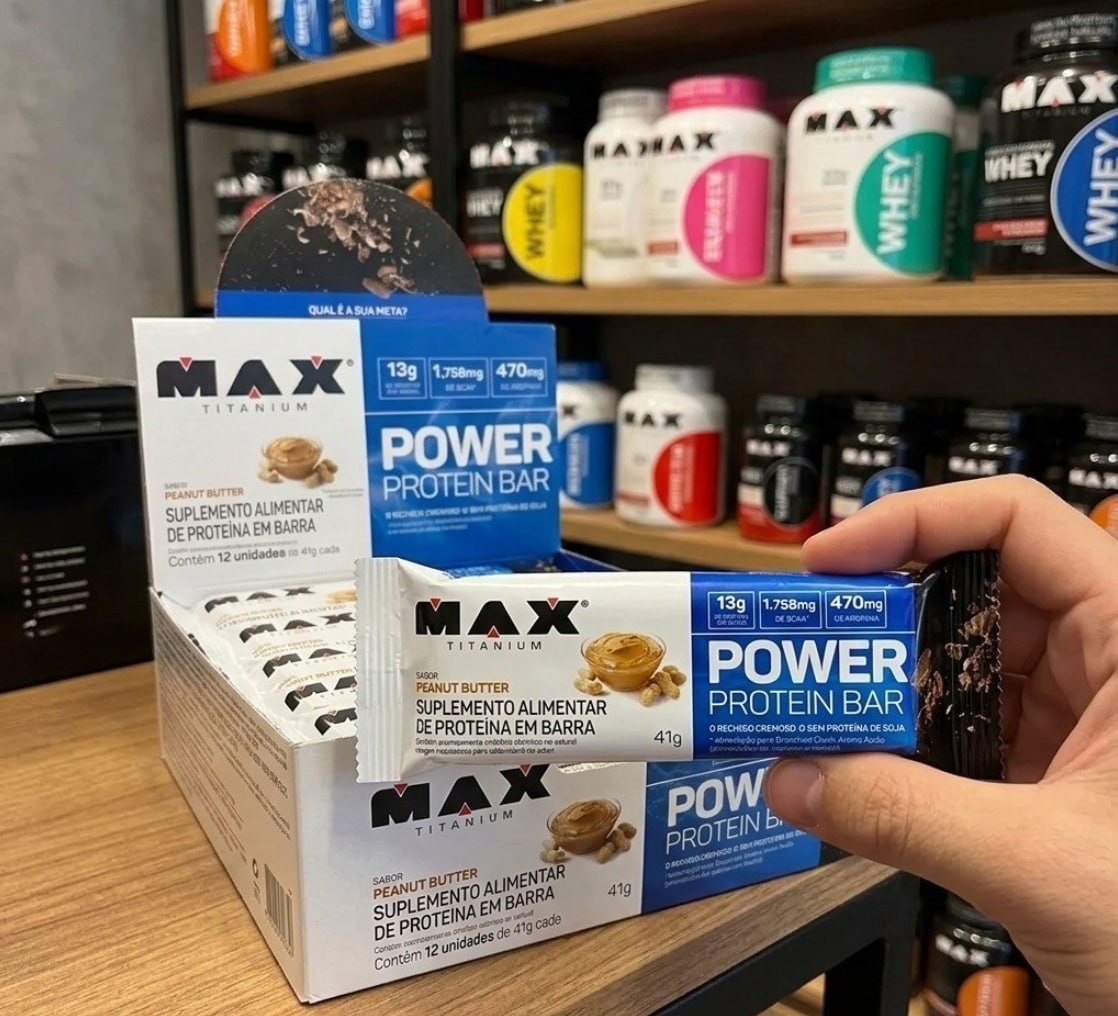 💪 Power Protein Bar 41g Display Com 12 Unid Max Titanium Sabor Milk caramel