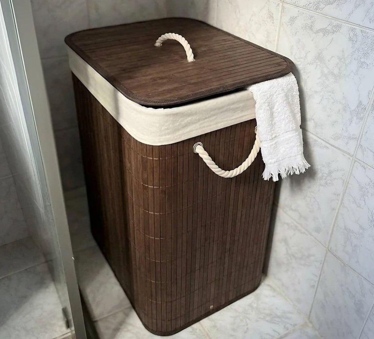 ✅ Cesto De Roupa Suja c/ Alças Em Bambu 50L