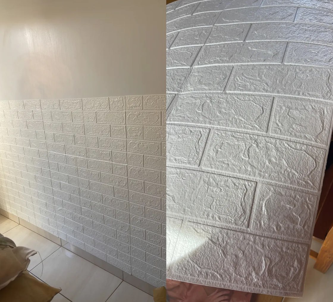 ✅ Kit 10 Und De Placas Adesivo 3d Papel Parede Tijolinho 77x70cm