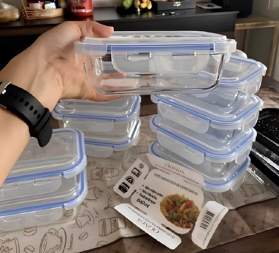 ✅ Kit 10 Potes de Vidro Marmita Hermético 640ml