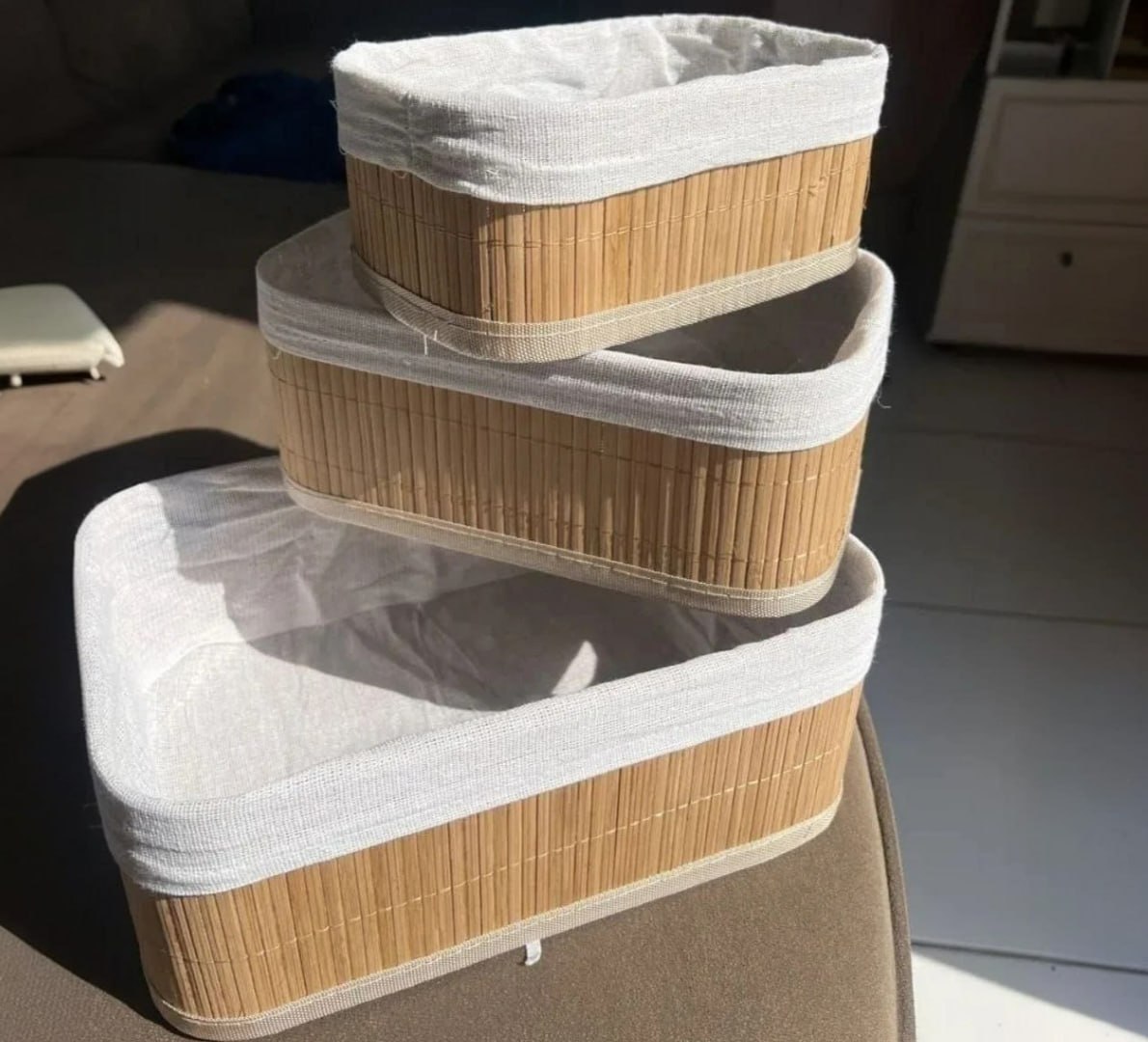 ✅ Kit 3 Cestos Organizadores De Bambu