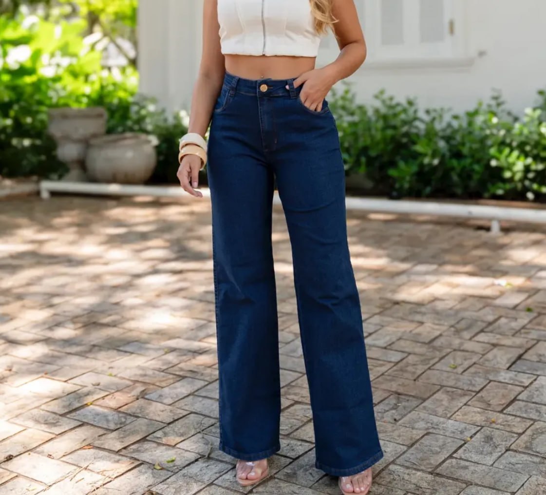 👖 Calça Jeans Wide Leg Lycra (2 Cores)