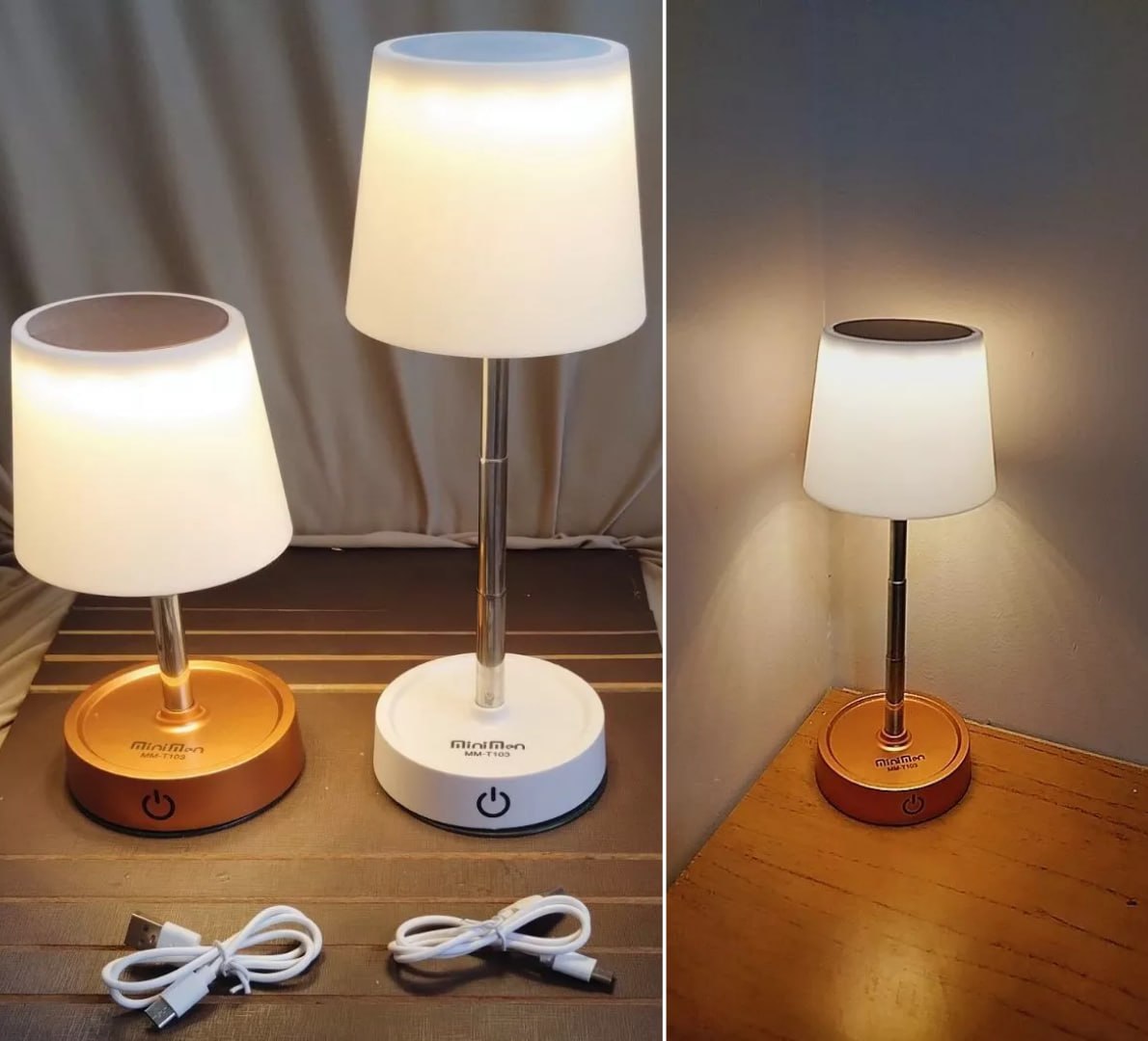 💡 Abajur Recarregável, Touch, com Luz de Led Ajustável