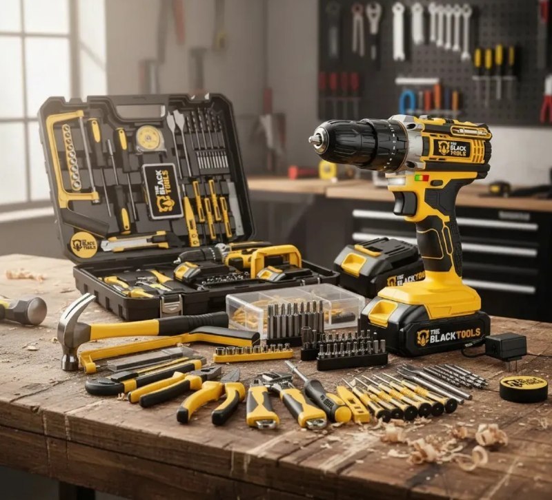 🔧 Parafusadeira Furadeira De Impacto The Black Tools Com Maleta + Kit Acessórios 147 Peças