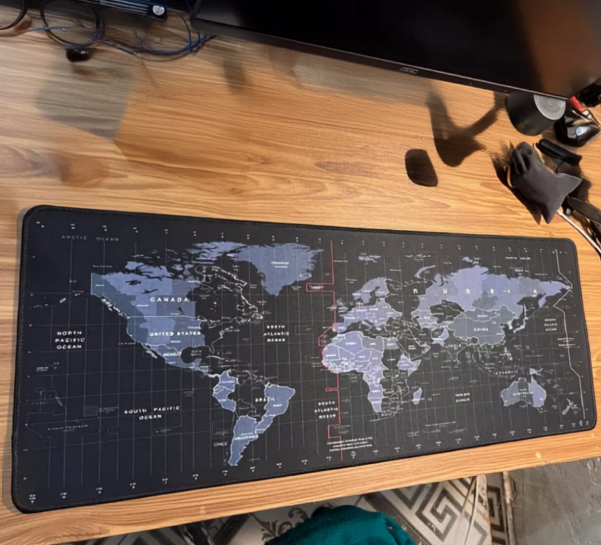 ✅ Mousepad Gamer Estampa Mapa Mundi 70x35cm