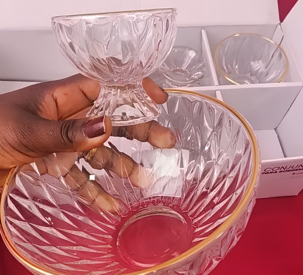 ✅ Conjunto 1 Bowl 1L e 4 Taças 120ml - Diamond Lyor