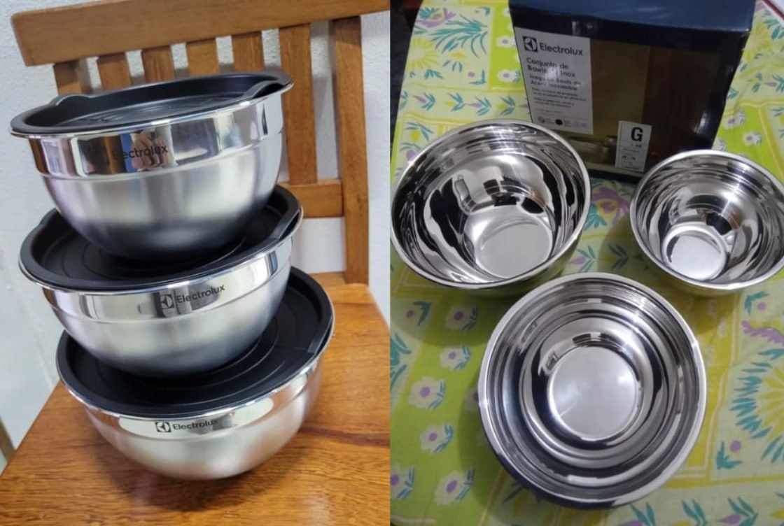 ✅ Kit 3 Bowls Tigelas em Inox com Tampa Plástica Electrolux