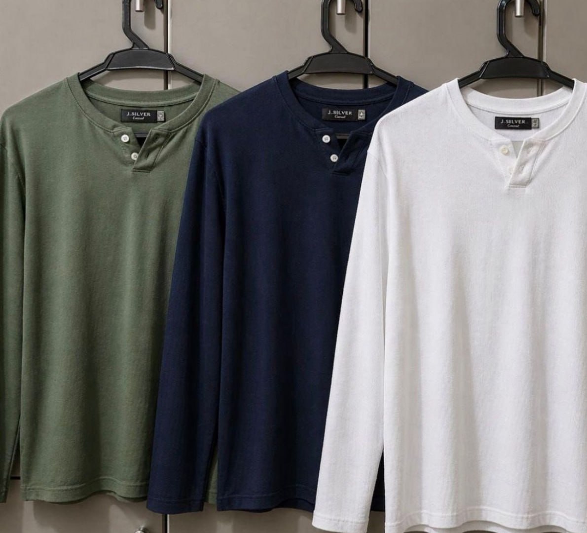 👕 Kit 3 Camiseta Henley Slim 2 Botões Manga Longa