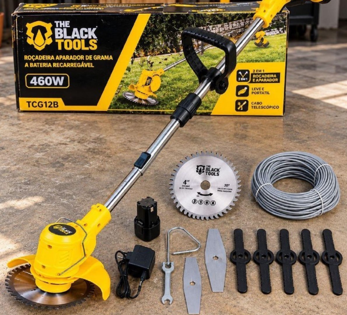🌿 Roçadeira Aparador Grama à Bateria 460w The Black Tools com Acessórios