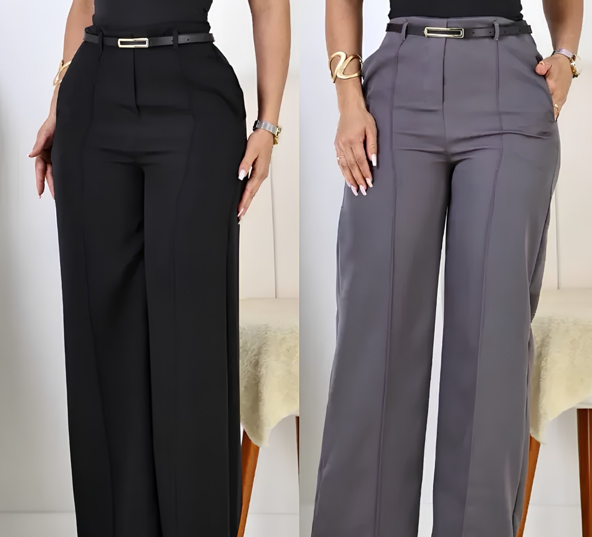 👖 Kit 2 Calça Pantalona Alfaiataria Elegante C/ Cinto (Opções de Cores)