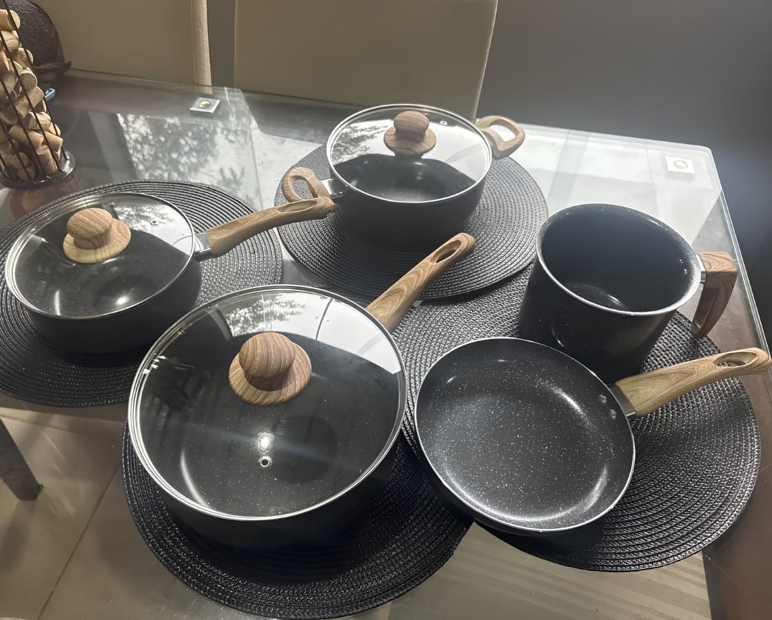 ✅ Jogo De Panelas Cerâmico Triplo Indução Vitrex Ecoglid 5 Peças Cor Preto Granito