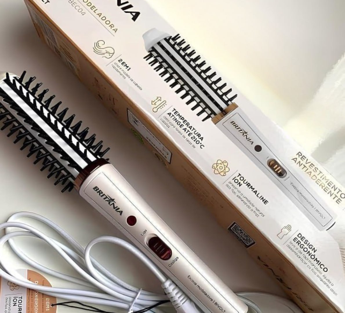 ✅ Escova Modeladora Britânia 2 Em 1 Bivolt