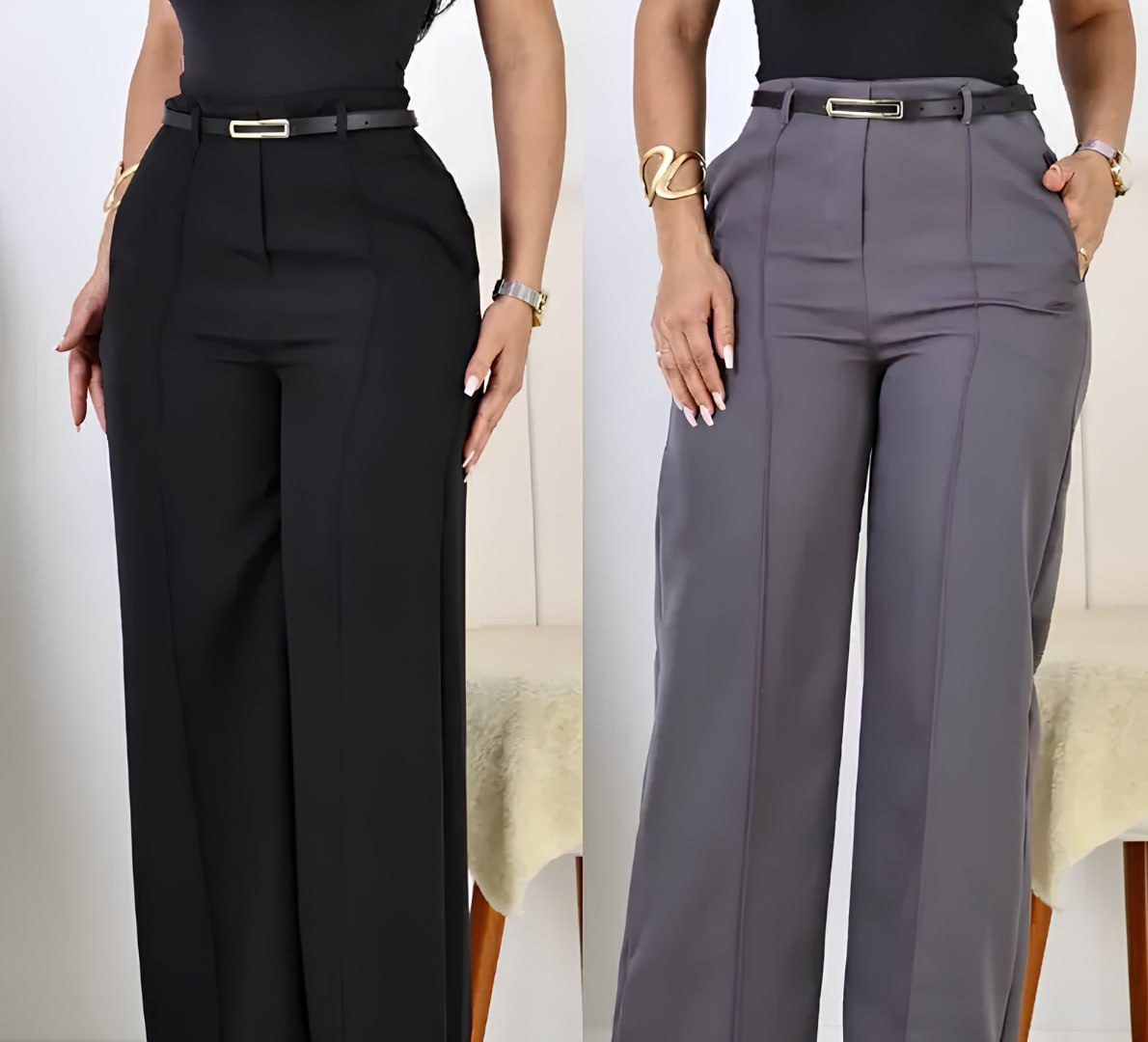 👖 Kit 2 Calça Pantalona Alfaiataria C/ Cinto