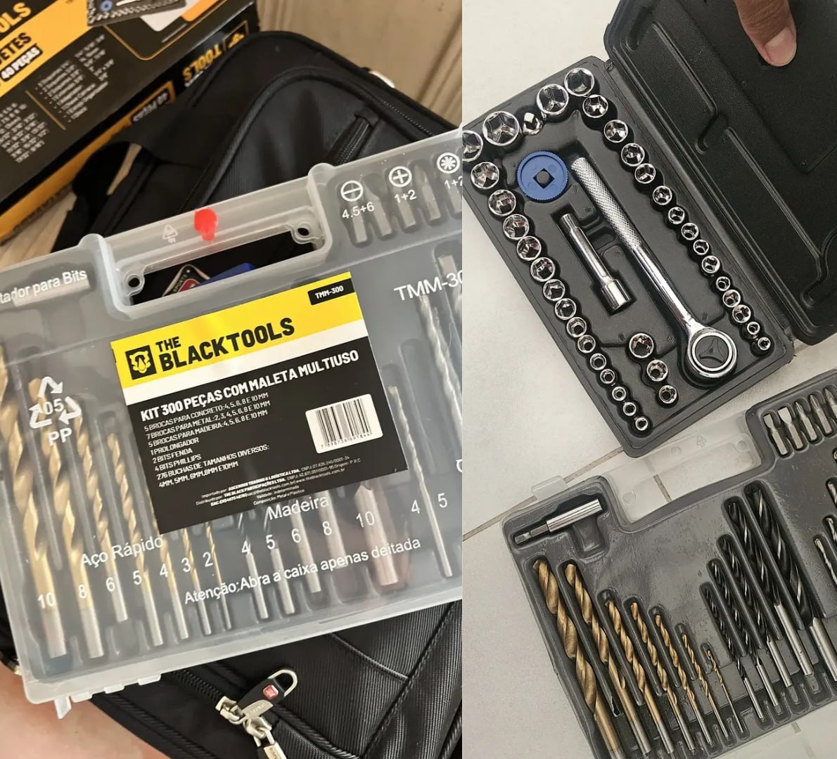 🔩 Jogo De Brocas 300 Peças + Maleta + Kit Chaves 40 Peças - The Black Tools