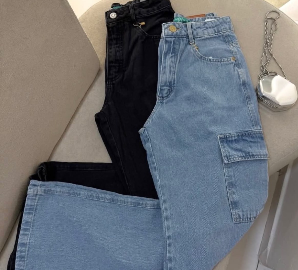 👖 Calça Cargo Jeans Wide Leg (várias cores)