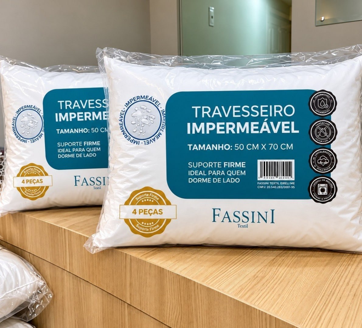 🛌 4 Travesseiros Antialérgico Impermeável 50x70