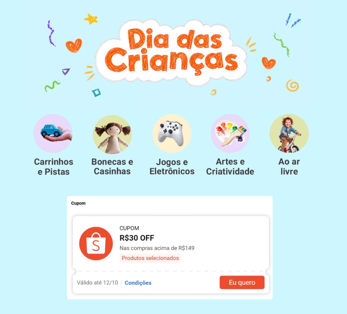 🚨 CUPOM SHOPEE DIA DAS CRIANÇAS🚨